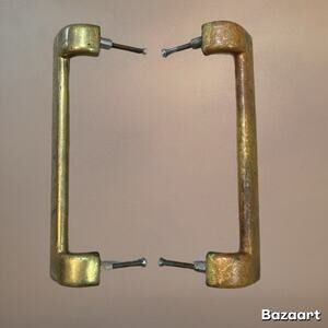 Vintage Art Nouveau Pull Door handles Solid Brass Pulls And Screws Patina